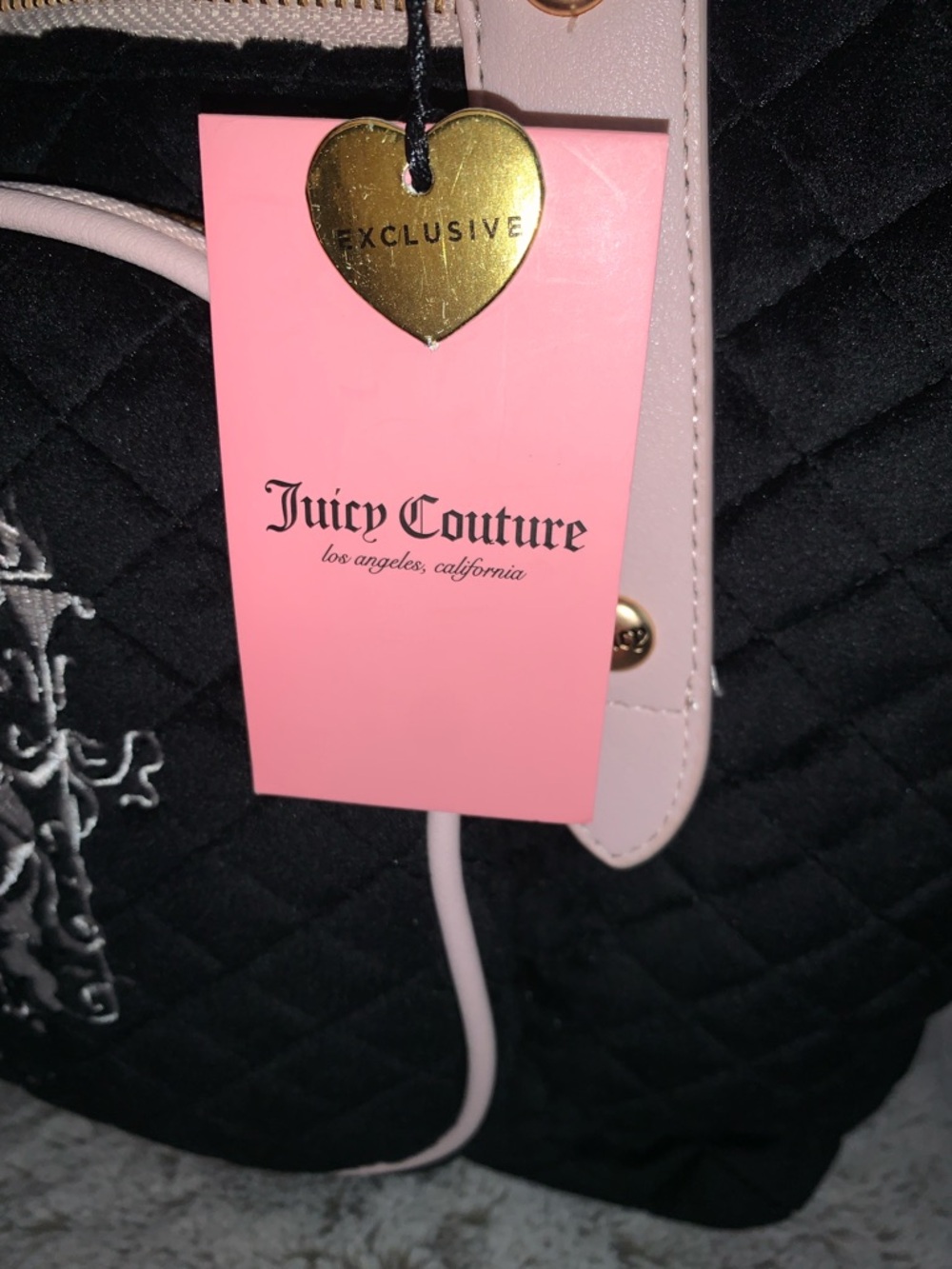 🆕- Juicy Couture JUICY TALE Black Quilted Weekender Bag with Pink Trim - Picture 2 of 9